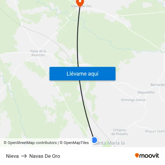 Nieva to Navas De Oro map