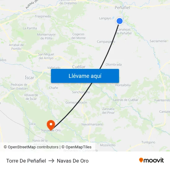 Torre De Peñafiel to Navas De Oro map