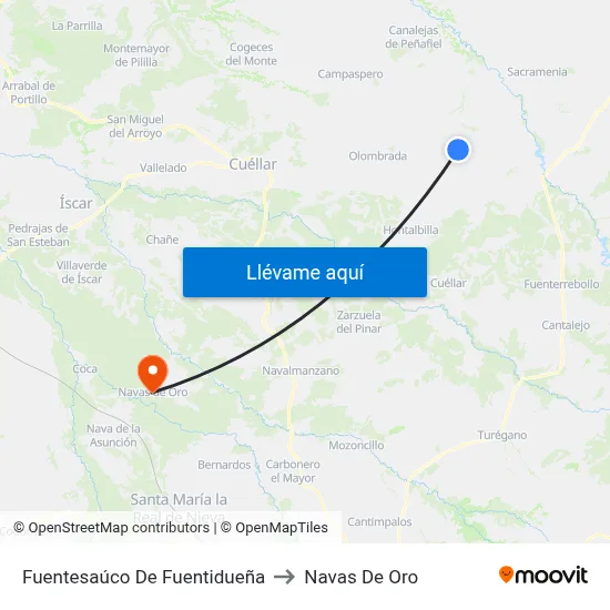 Fuentesaúco De Fuentidueña to Navas De Oro map