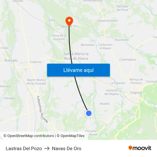 Lastras Del Pozo to Navas De Oro map