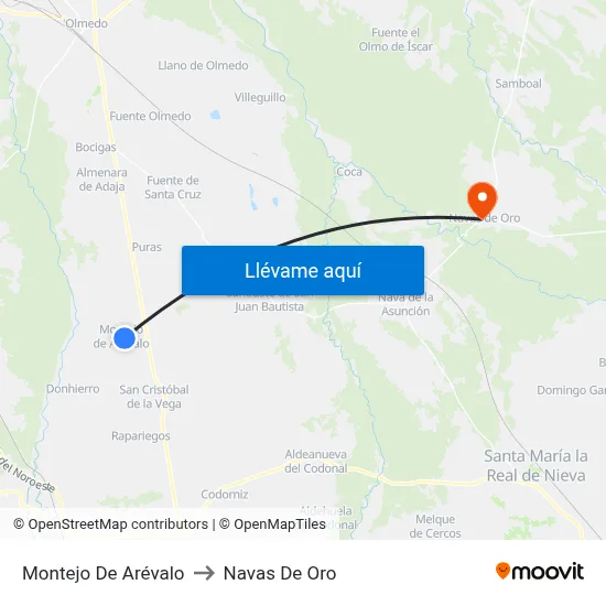 Montejo De Arévalo to Navas De Oro map