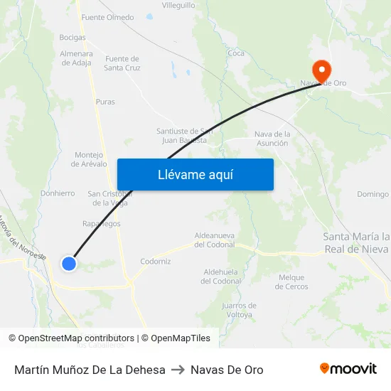 Martín Muñoz De La Dehesa to Navas De Oro map