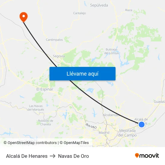 Alcalá De Henares to Navas De Oro map