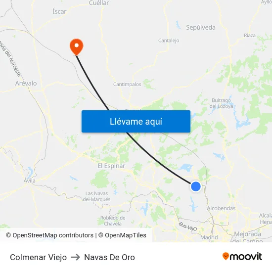 Colmenar Viejo to Navas De Oro map