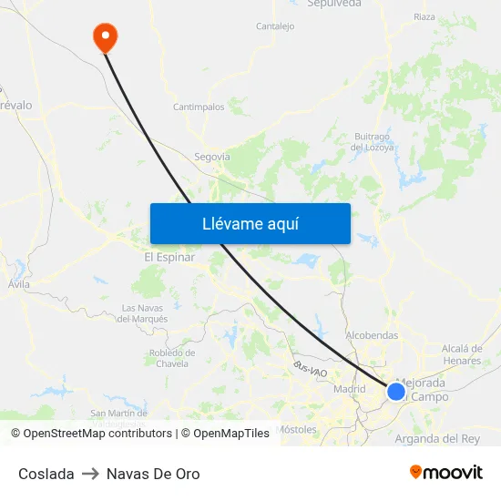 Coslada to Navas De Oro map
