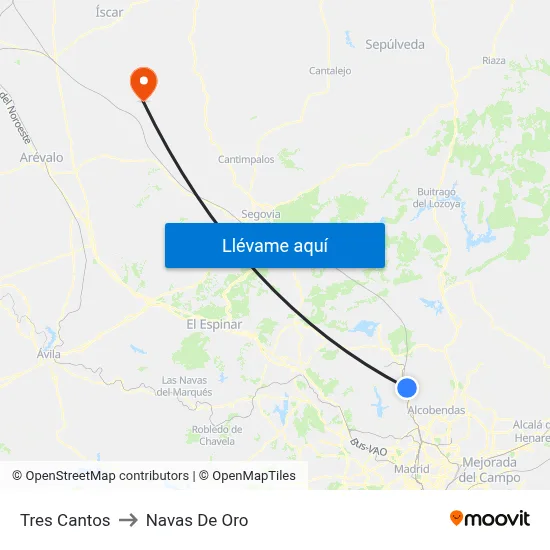 Tres Cantos to Navas De Oro map