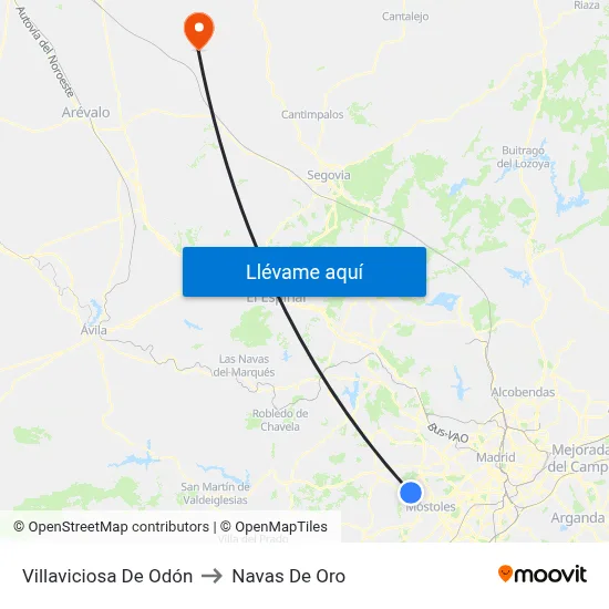 Villaviciosa De Odón to Navas De Oro map