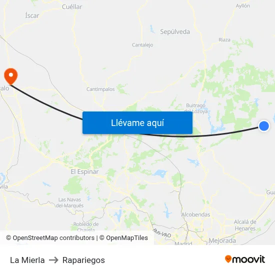 La Mierla to Rapariegos map