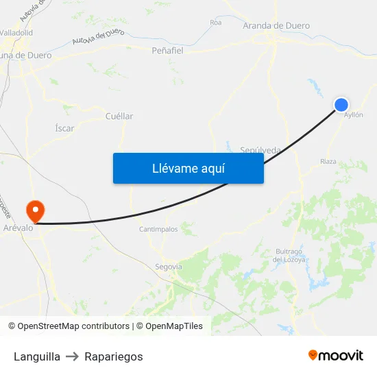 Languilla to Rapariegos map