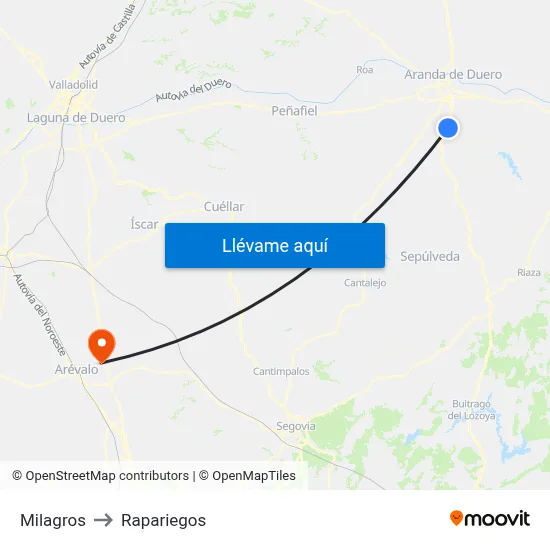 Milagros to Rapariegos map