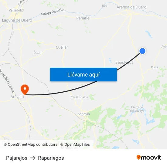 Pajarejos to Rapariegos map