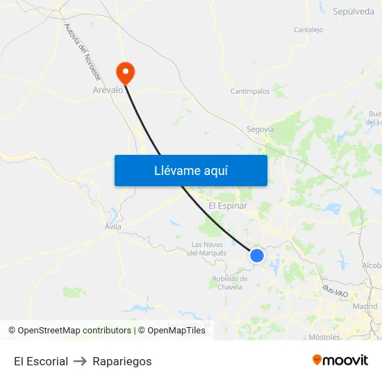 El Escorial to Rapariegos map
