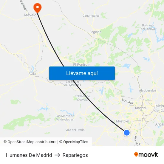 Humanes De Madrid to Rapariegos map