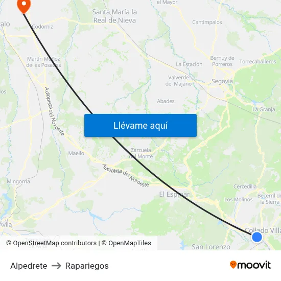 Alpedrete to Rapariegos map