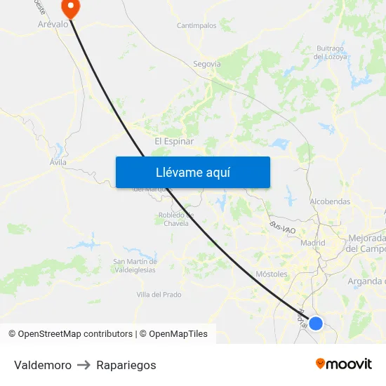 Valdemoro to Rapariegos map