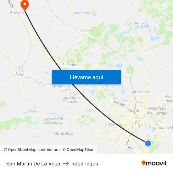 San Martín De La Vega to Rapariegos map