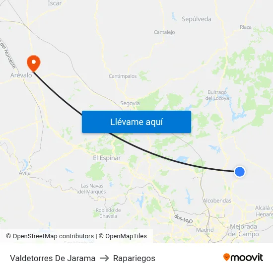 Valdetorres De Jarama to Rapariegos map