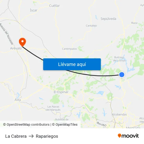 La Cabrera to Rapariegos map