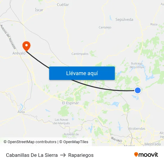 Cabanillas De La Sierra to Rapariegos map