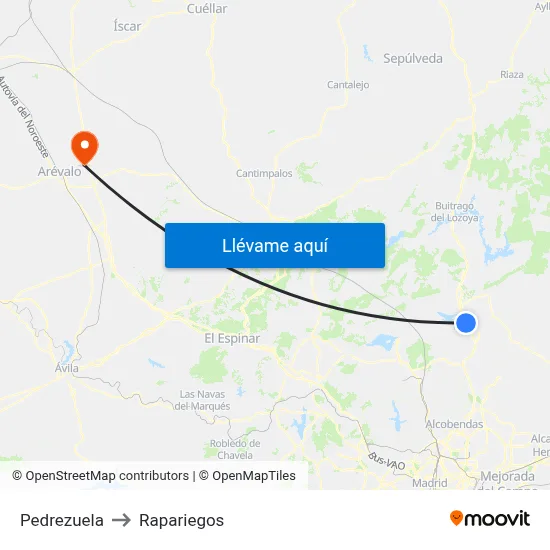 Pedrezuela to Rapariegos map