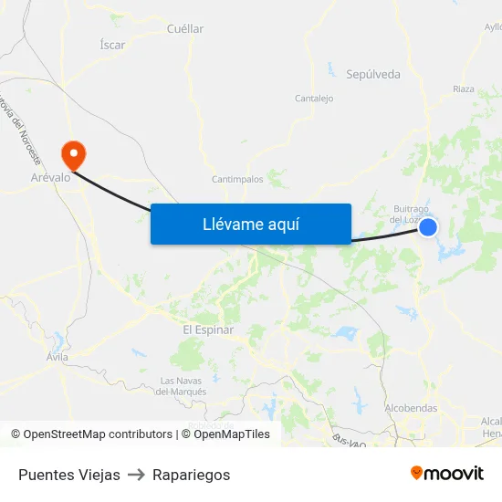 Puentes Viejas to Rapariegos map