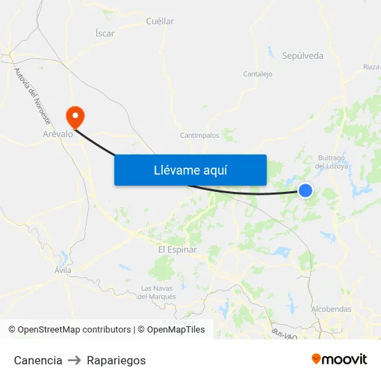 Canencia to Rapariegos map