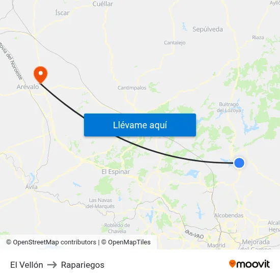 El Vellón to Rapariegos map