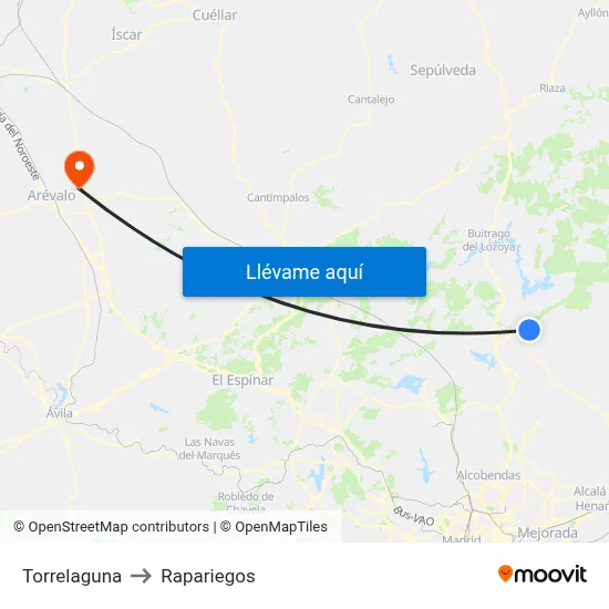 Torrelaguna to Rapariegos map