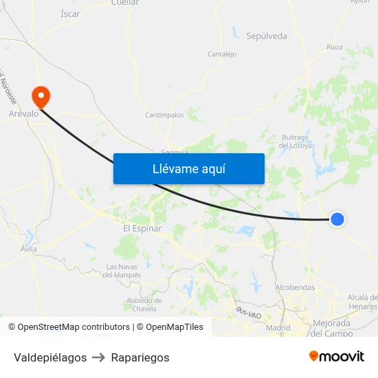Valdepiélagos to Rapariegos map