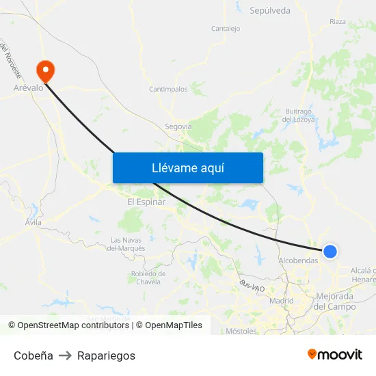 Cobeña to Rapariegos map