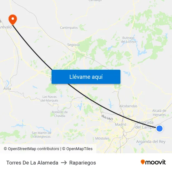 Torres De La Alameda to Rapariegos map