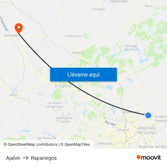 Ajalvir to Rapariegos map