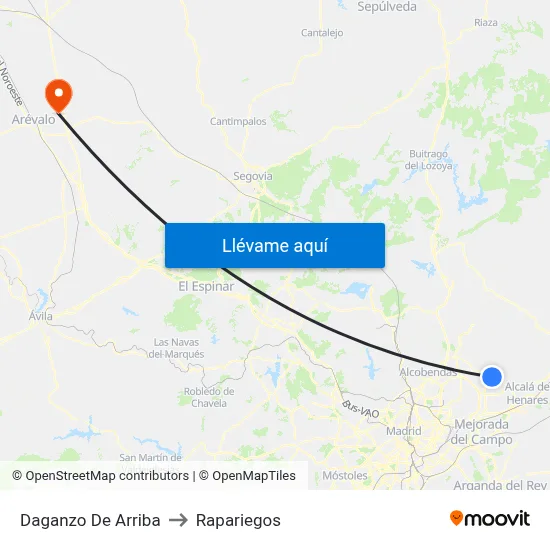 Daganzo De Arriba to Rapariegos map