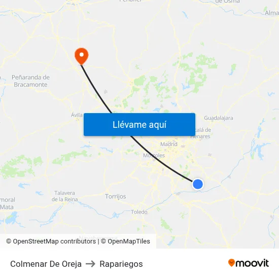 Colmenar De Oreja to Rapariegos map