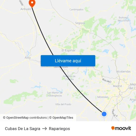 Cubas De La Sagra to Rapariegos map