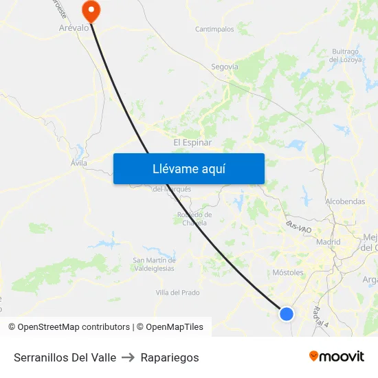 Serranillos Del Valle to Rapariegos map