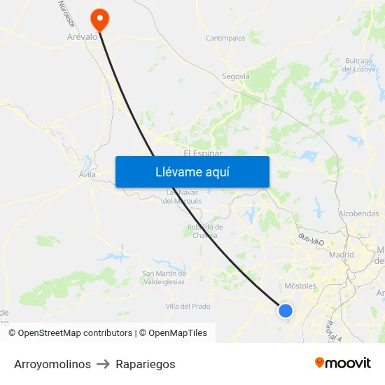 Arroyomolinos to Rapariegos map