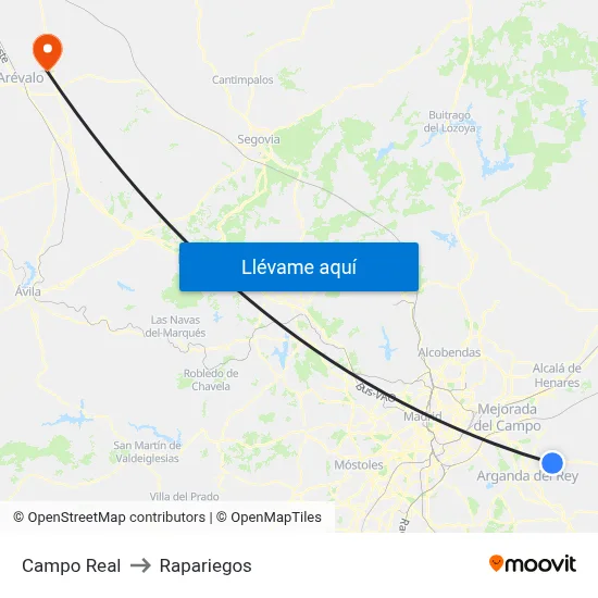 Campo Real to Rapariegos map
