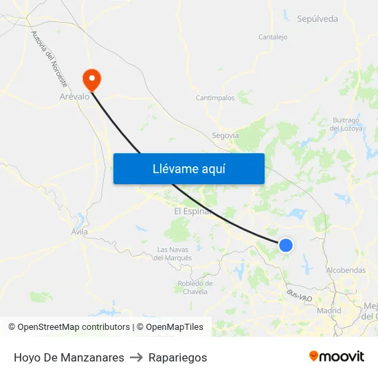 Hoyo De Manzanares to Rapariegos map