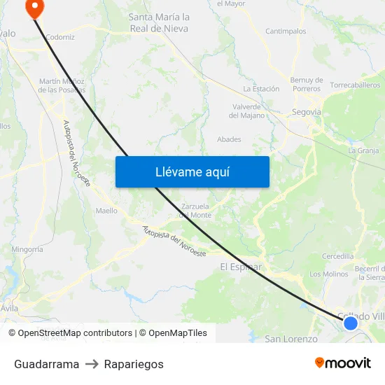 Guadarrama to Rapariegos map
