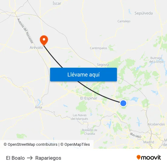 El Boalo to Rapariegos map