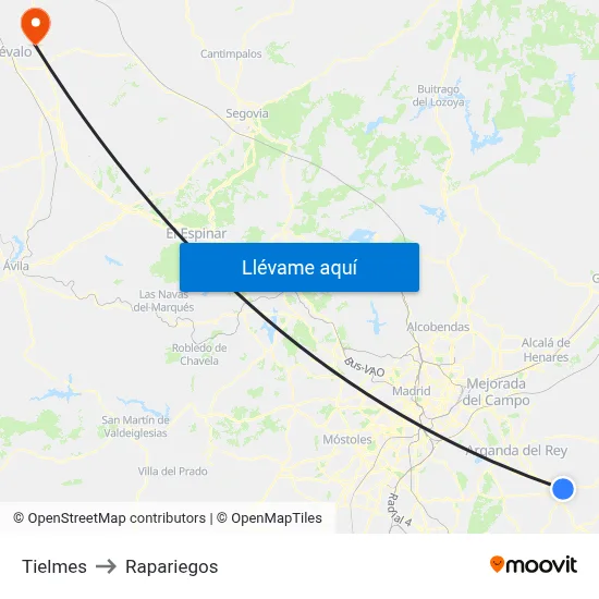 Tielmes to Rapariegos map