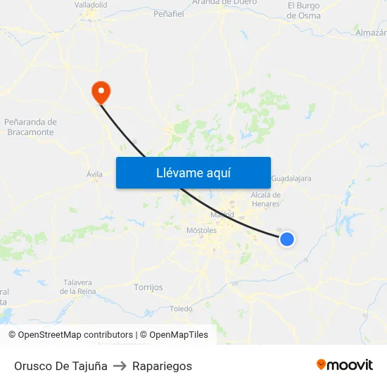 Orusco De Tajuña to Rapariegos map