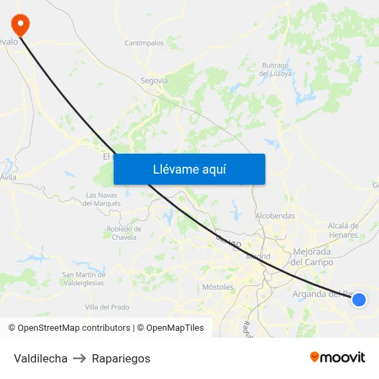 Valdilecha to Rapariegos map