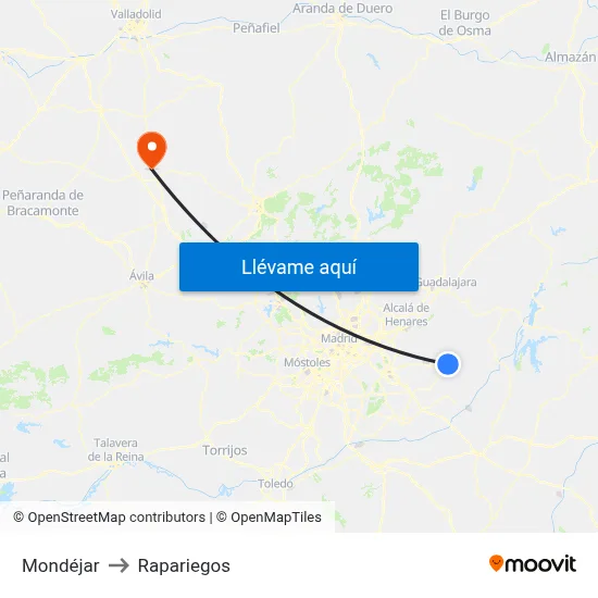 Mondéjar to Rapariegos map