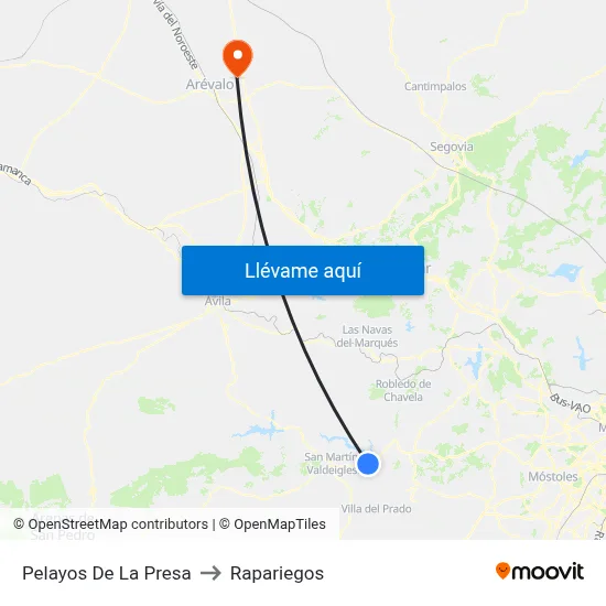 Pelayos De La Presa to Rapariegos map