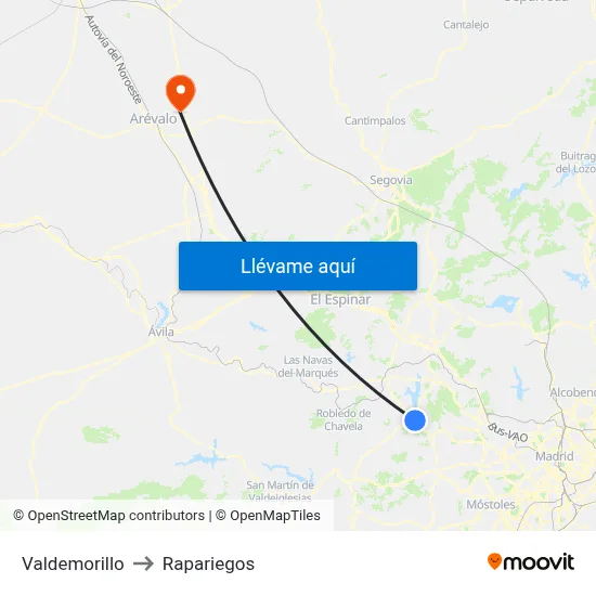 Valdemorillo to Rapariegos map