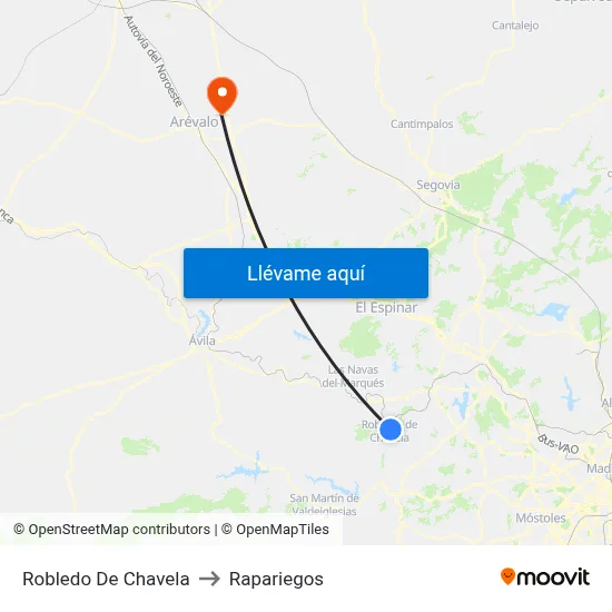 Robledo De Chavela to Rapariegos map