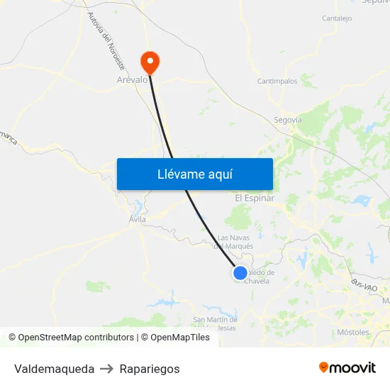 Valdemaqueda to Rapariegos map