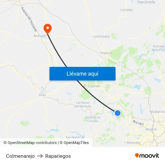 Colmenarejo to Rapariegos map